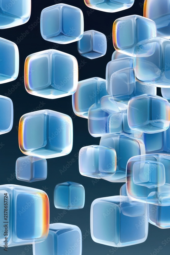 Fototapeta premium Glowing blue translucent cubes floating in a futuristic abstract digital background