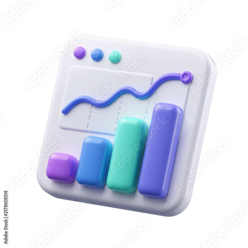 Cuadro en lienzo 3D Data Analytics Dashboard Icon with Bar Chart and Line Graph Isolated on Trans