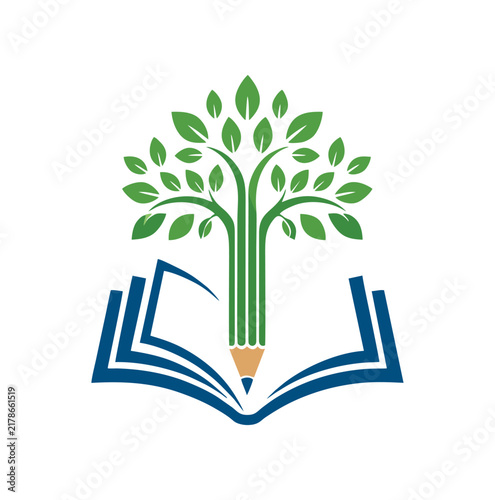 Modern Professional Tree Pencil Book Organic Knowledge Education Logo Vector
