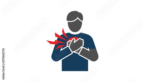 Healthcare infographic vector illustration showing man holding chest indicating sudden pain or heart attack.