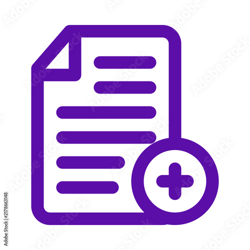 Purple document icon with a plus sign for adding new files transparent background