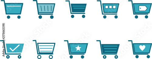 Blue shopping cart icon collection for ecommerce and retail
