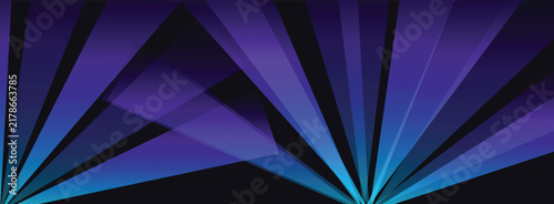 Abstract purple and blue light rays spreading from the bottom corners on a dark black background design