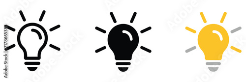 Light bulb icon with shining design symbolizing ideas, electric energy, creativity, innovation, inspiration, illumination, and technological