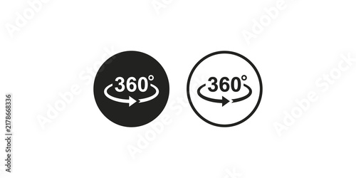 Foto 360 degrees full rotation icons in black and outline for interactive experiences