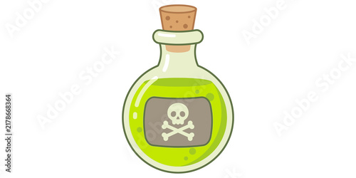 Obraz na plátně Green magic poison potion bottle vector icon with skull emblem.