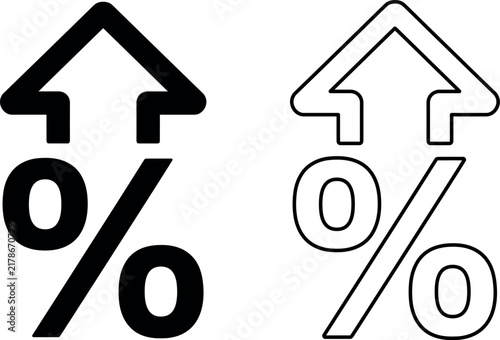 Minimalist vector icons featuring percentage signs with upward arrows symbolizing rising interest rates and financial growth.