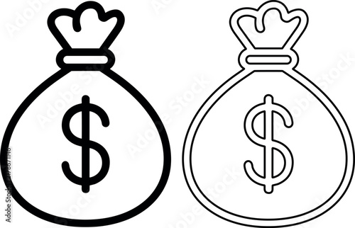 Minimalist money bag icons with dollar symbols represent financial growth and wealth security on a clean white background.