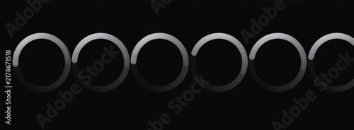 Six thin grey circle ring icons arranged in a horizontal row on a solid dark black background