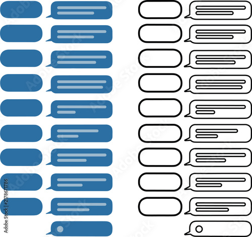 Clean set of blue and outline message speech bubbles for digital communication and mobile app user interface design elements.