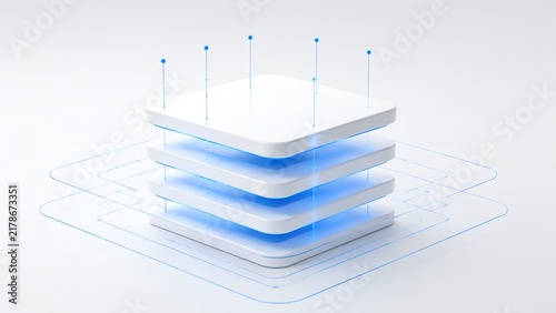 Plakat Layered database architecture stack illustrating structural data processing and modern cloud server infrastructure