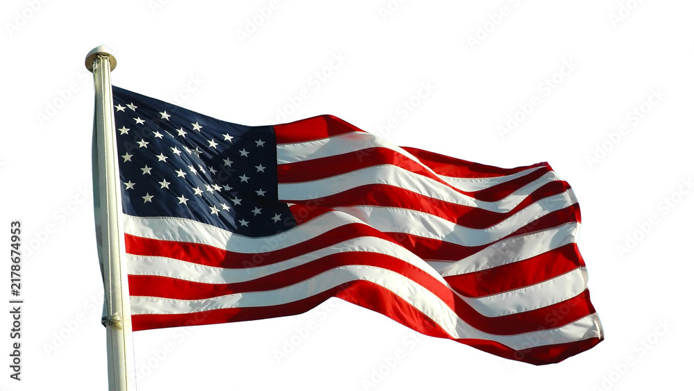 Fototapeta premium Dynamic waving American flag with stars and stripes, isolated on transparent background, Star-Spangled Banner