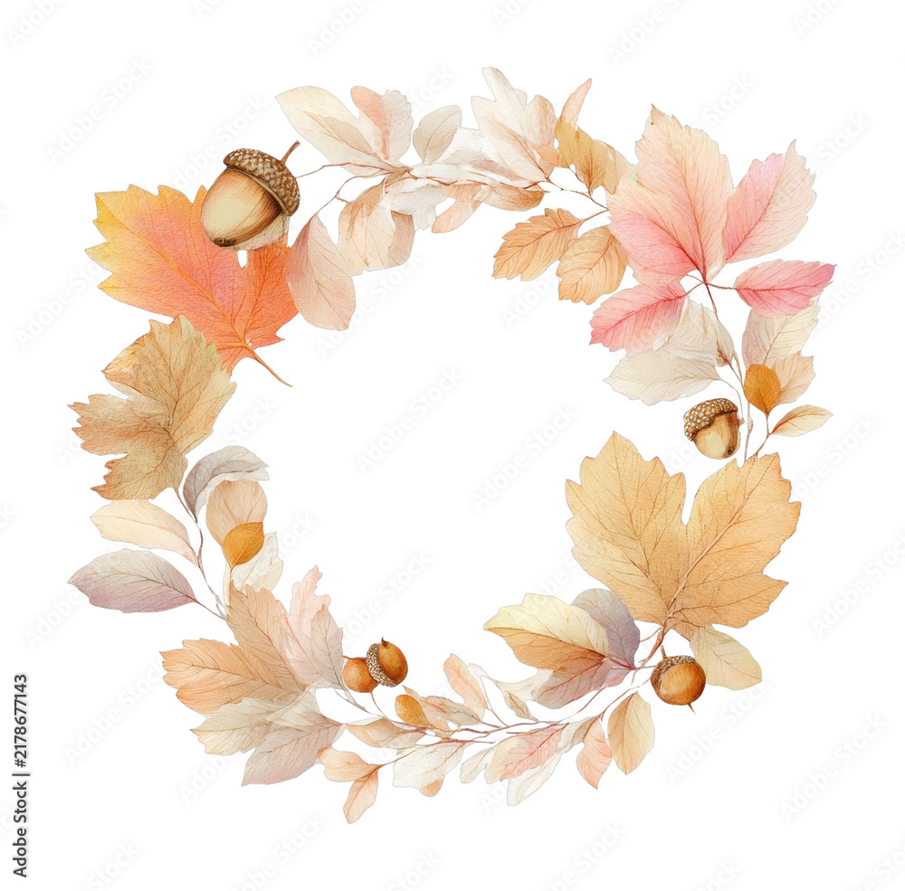 Obraz premium PNG Autumn wreath with acorns.