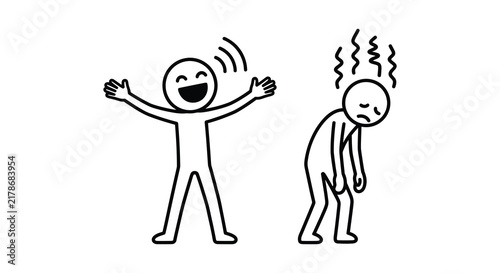 Konstfotografi Stick figure depictions of joy and frustration are shown as a black silhouette