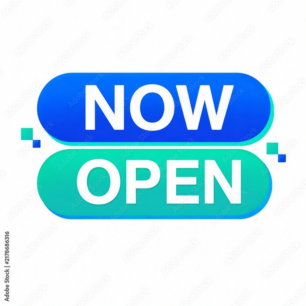 Fototapeta premium Now open sign with modern capsule pill design