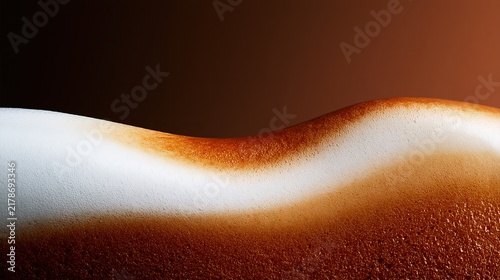 Espresso and milk wave merging on cocoa gradient background