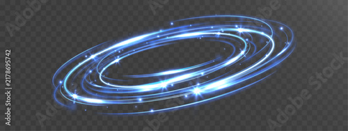 Blue Glowing Circular Light Trails with Sparkling Stars and Swirling Energy Ring
