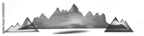 Grain mountains Noise stippled mountain range ridges terrain texture landscape vector illustration set Monochrome stipple effect