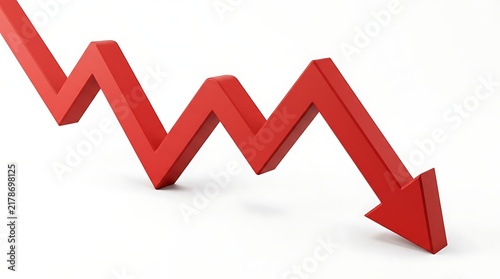 Red line graph showing steep downward trend against white background for decline concept.