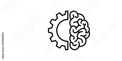 Brain and gear symbol in outline for technology and mechanical intelligence concepts.