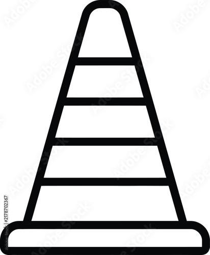 Minimalist outline icon depicting a traffic cone for safety and construction with construction