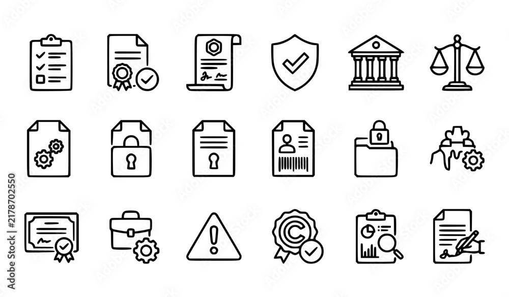 Fototapeta premium Compliance Legal Regulation Audit and Corporate Governance Line Vector Icons