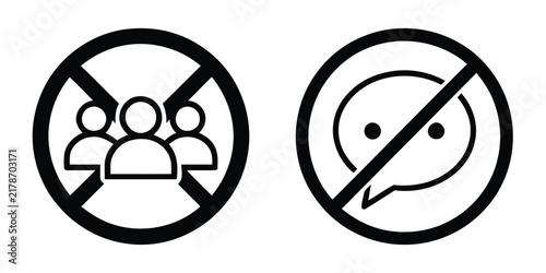 фотографія Black and white vector icons of no people allowed and no chatting allowed symbol