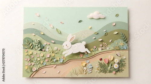 Whimsical landscape painting with mountains trees and a winding path in pastel colors