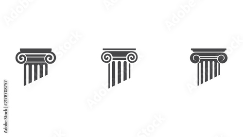 Obraz na plátně Set of three grey isolated ionic column capital icons representing ancient greek