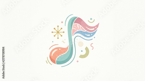 Mid Century Modern Pastel Music Note on White Background Minimalist Illustration