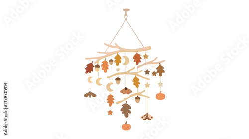 Cute autumn themed hanging mobile with leaves acorns pumpkins and moons for nursery and seasonal decor