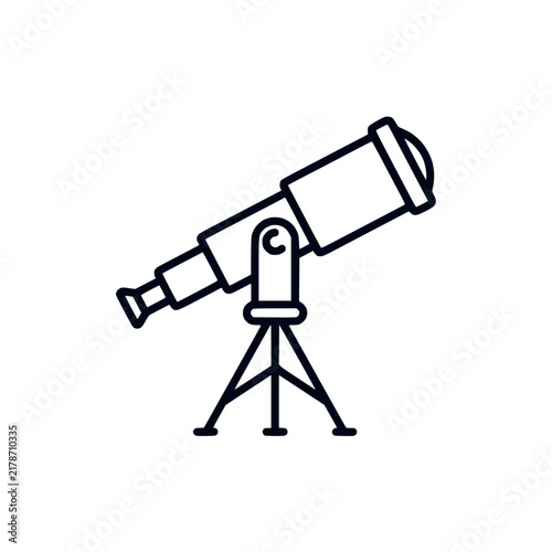 Minimalist telescope line icon for astronomy and science exploration