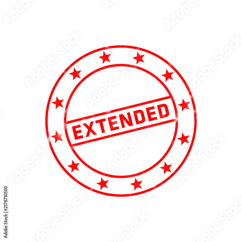 Red circular rubber stamp with the word extended printed in bold capital letters, surrounded by a border of small stars on white background isolated on a transparent background