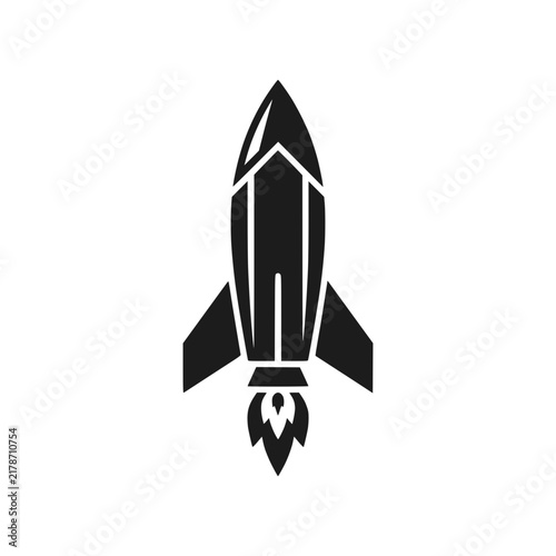 Minimalist Black Rocket Launch Icon Isolated on White