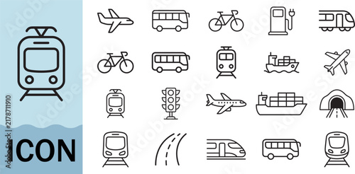 Transportation icon set for travel and logistics services