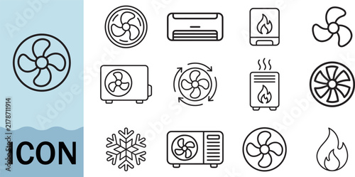 Cooling and heating equipment icon set for climate control