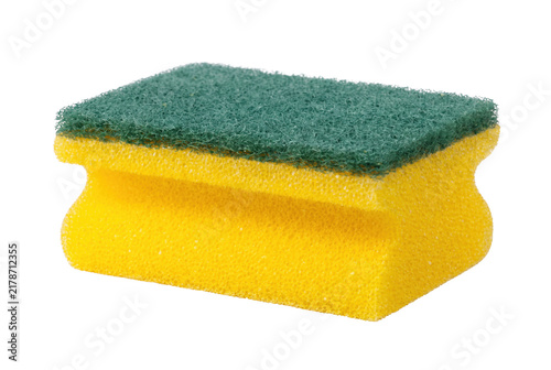 фотографія Yellow Dish Sponge with Green Scouring Pad for Kitchen Cleaning