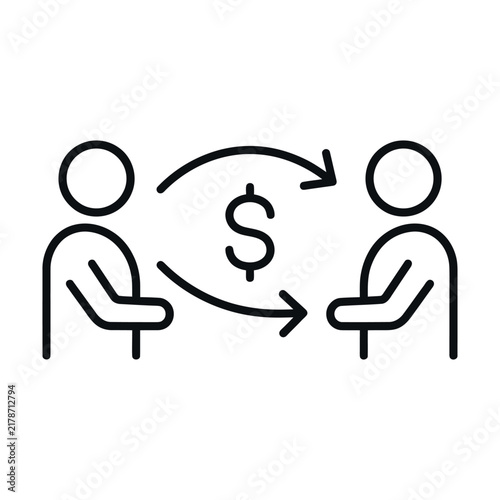 Peer to Peer Money Transfer and Financial Exchange Line Icon