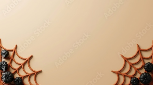 Halloween Background with Spider Webs and Black Pumpkins