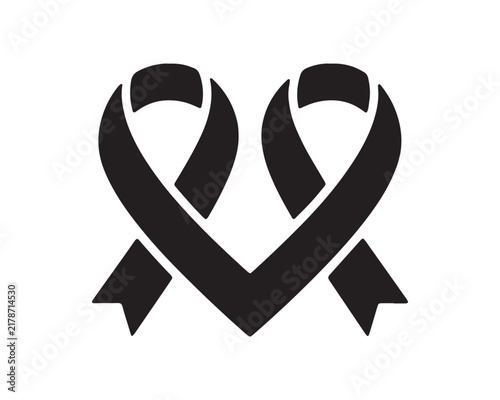Breast cancer awareness ribbon heart shape in black silhouette