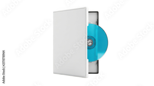White dvd case slightly open with blue disc visible isolated on transparent background