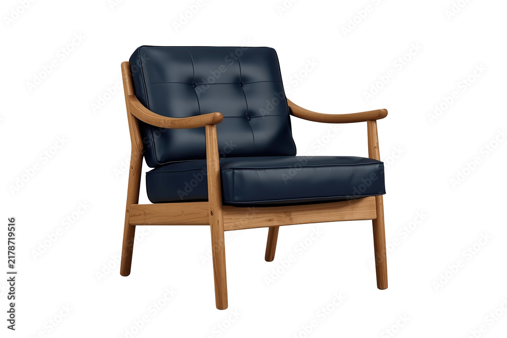 Obraz premium Tufted dark blue leather wooden armchair