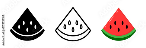 Watermelon Icon Set. Fresh Summer Fruit Slices and Tropical Melon Collection for Food Menu, Sticker. Vector Illustration