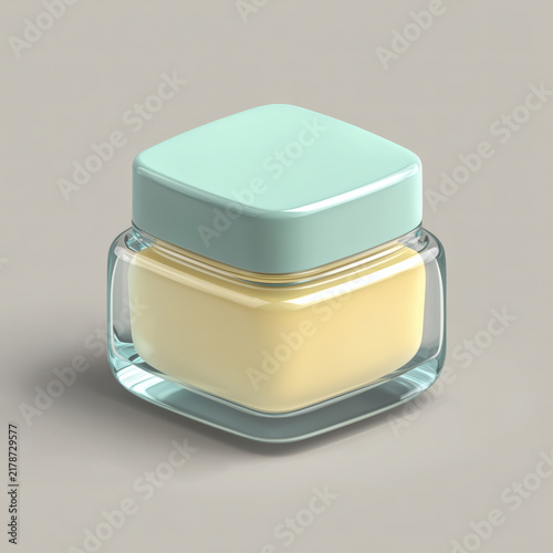 Minimalist Glass Jar of Cream with Pastel Green Lid, Skincare Product Mockup