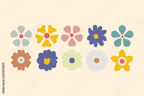 Colorful Flower Collection, Vector Vibrant Floral Icons, Modern Botanical Set, Decorative Spring Design.