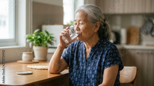 Senior Woman Hydrating And Refreshing With A Cool Drink Of Water
