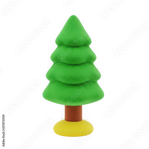 Small toy pine tree made of green plastic isolated on transparent background