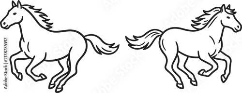 Galloping wild horse line art vector set for t-shirt design coloring page and mascot logo