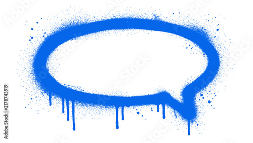 Blue Graffiti Speech Bubble Spray Paint Frame with Dripping Street Art Outline isolated on transparent background