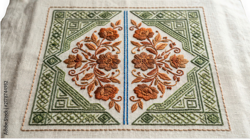 Colorful tree of life embroidery design pattern isolated on transparent background